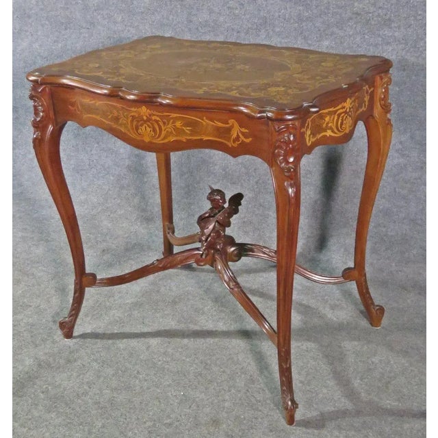 Brown Carved French Louis XV Puttu Cherub Inlaid Center Hall Table Attr. Rj Horner For Sale - Image 8 of 8