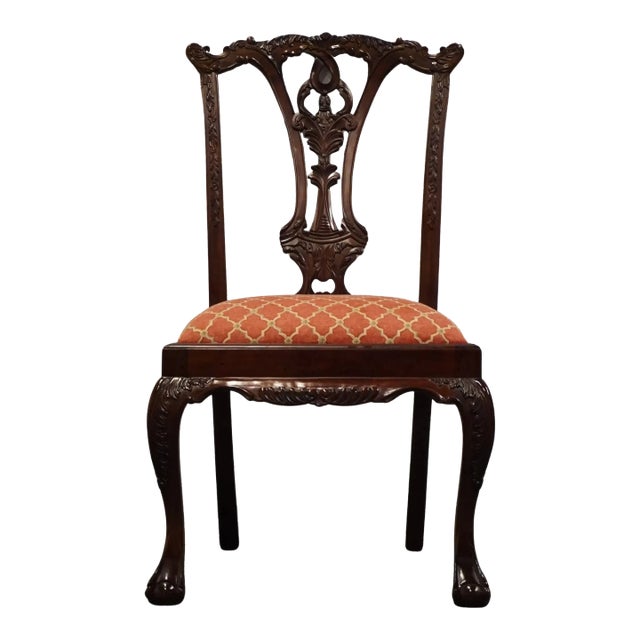 High End Vintage Solid Mahogany Traditional Chippendale Style Dining Side Chair For Sale