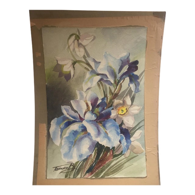 Vintage Original Watercolor Floral Painting For Sale