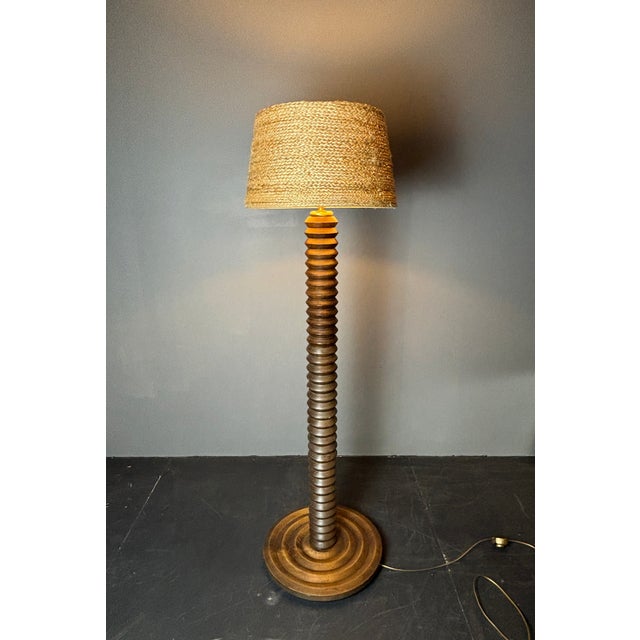 Charles Dudouyt Mid-Century French Brutalist Modernist Turned Wood Floor Lamp in the style of Charles Dudouyt, 1950s For Sale - Image 4 of 16
