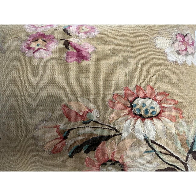 17th Century 1850s Antique French Aubusson Tapestry Pillow With Handwoven Floral Motifs For Sale - Image 5 of 7