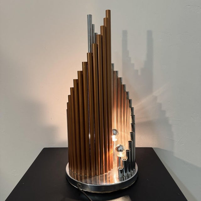 Vintage Table Lamp with Organ Pipes in Chrome and Copper, 1970s For Sale - Image 4 of 8