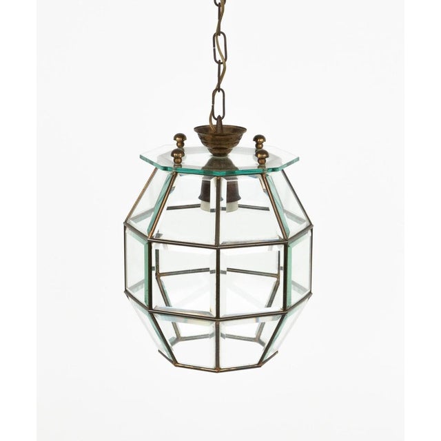 Mid-Century Modern Pendant Light in Brass and Beveled Glass, Italy, 1950s For Sale - Image 9 of 15