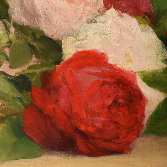 Achille Théodore Cesbron, Basket of Roses, 1890s, Oil on Canvas For Sale - Image 7 of 11