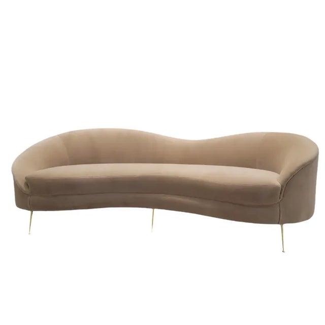Vintage Mid Century Modern Bruno Munari Style Curved Italian Sofa on Brushed Brass Legs Newly Reupholstered in Italian...
