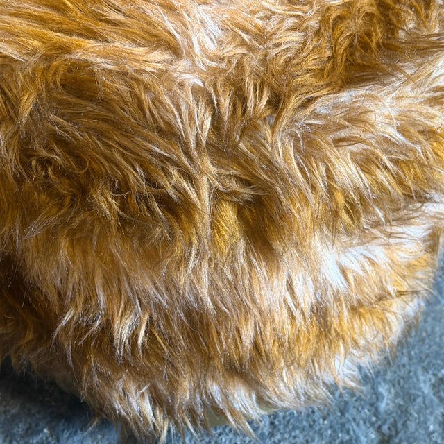Two 1970s Mid-Century Modern Brass and Fabric Poufs " Him and Her " For Sale - Image 9 of 14