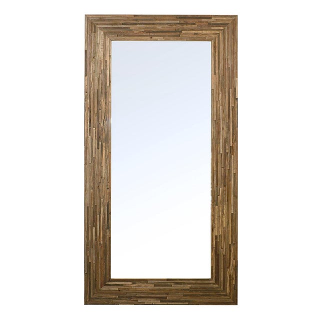 Tan Salvaged Wood Strip Large Full Length Mirror For Sale - Image 8 of 8