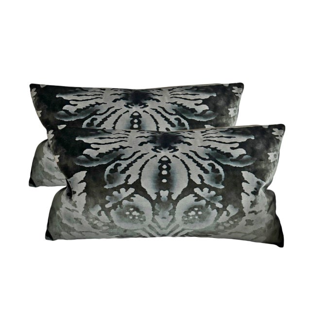 English Venezia Verde Velour Velvet Lumbar Pillow For Sale - Image 3 of 3