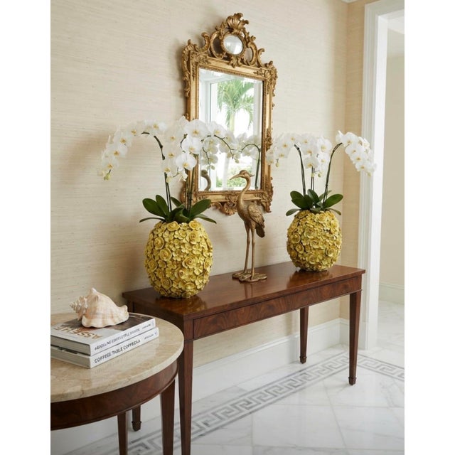 Yellow Pair of Vintage Italian Majolica Ceramic Floral Ball Vases For Sale - Image 8 of 12