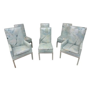 Post Modern Chrome & Abstract Upholstered High Back Dining Chairs - Set of 6 For Sale