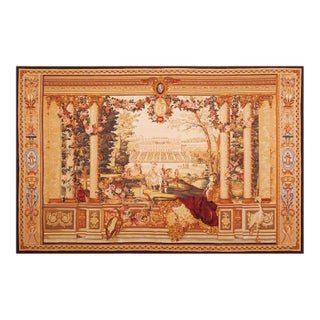 1875s Antique Beige Field European Landscape Victorian Flat Weave Wool Tapestry For Sale