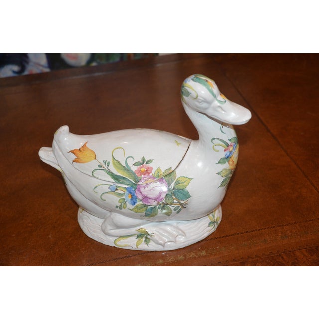 Late 20th Century Late 20th Century Italian Ceramic Figural Duck Tureen With Hand-Painted Floral Decoration For Sale - Image 5 of 7