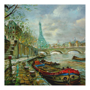 Francois Dubois Sur Le Seine Original Oil Painting on Canvas