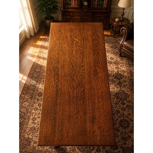 Brown Antique Carved Oak Beauchief Baptist Church Memorial Refectory Table, 1936 For Sale - Image 8 of 12