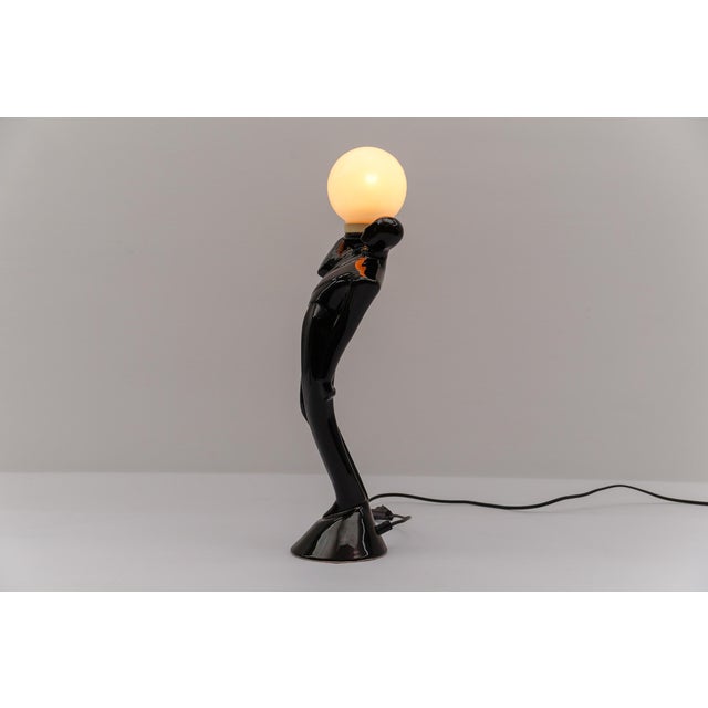 Ceramic Art Deco Waiter Table Lamp with a Milk Glass Ball Shade, Italy, 1960s For Sale - Image 4 of 10