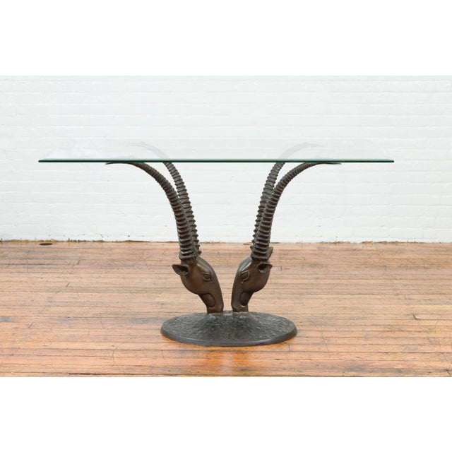Contemporary Contemporary Cast Bronze Double Antelope Dining Table Base with Dark Patina For Sale - Image 3 of 11