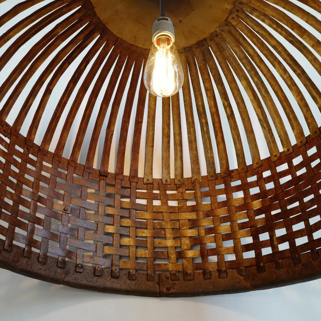 Industrial Iron Basket Cage Farmhouse Pendant Light For Sale - Image 4 of 9