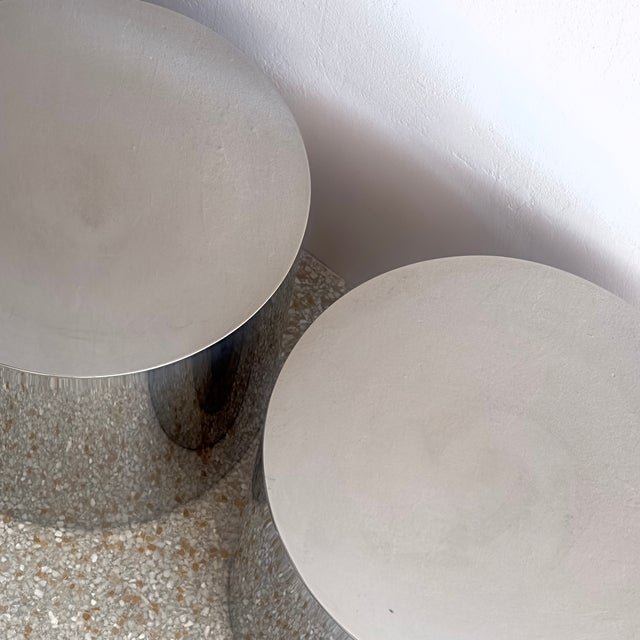 Chrome Mid-Century Modern Polished Chrome Cylinder Drum Tables (Pair) For Sale - Image 8 of 10