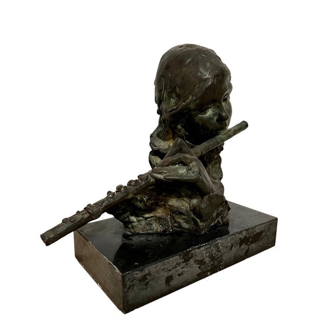 1970s Stanley Bleifeld, Bronze Sculpture Flutist American Modernist Art Stanley Bleifeld Girl with Flute, c.1970 For Sale - Image 5 of 16