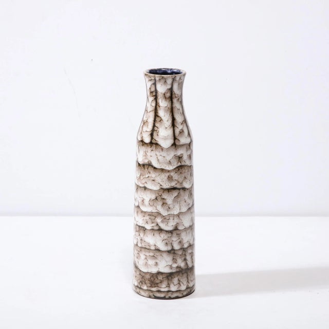 Mid-Century Modernist White and Earth Toned Ceramic Vase With Banded Detailing For Sale In New York - Image 6 of 13