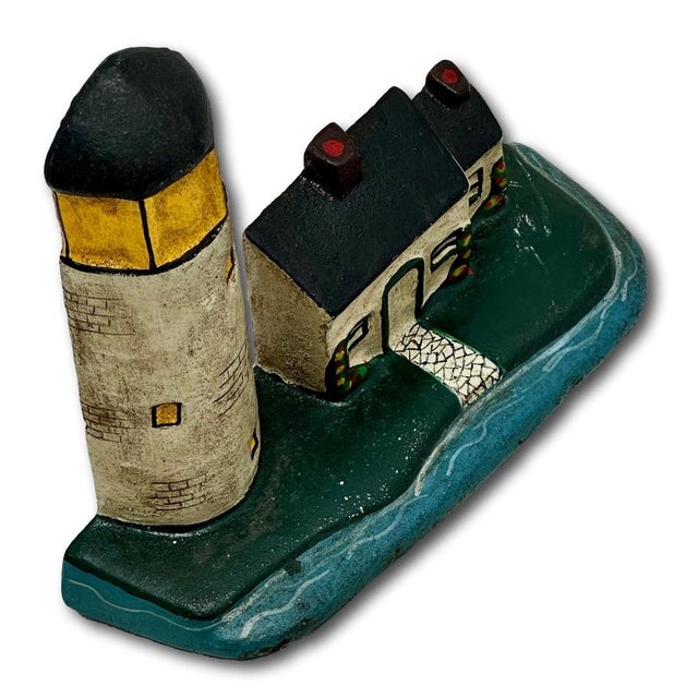 Excellent Antique American Cast Iron New England Cape Cod Lighthouse & Salt Box Cottage Doorstop Circa 1920s For Sale - Image 9 of 18