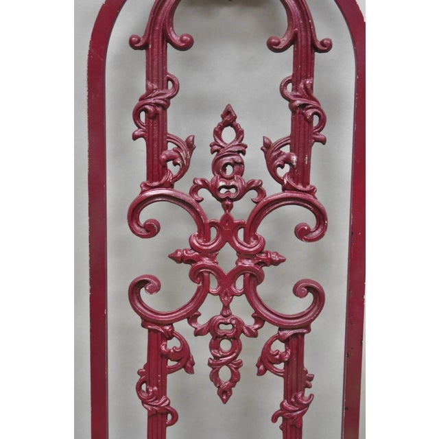 Mid 20th Century Vintage Hollywood Regency Victorian Style Red Cast Metal Dining Chairs Set of 4 For Sale - Image 5 of 16