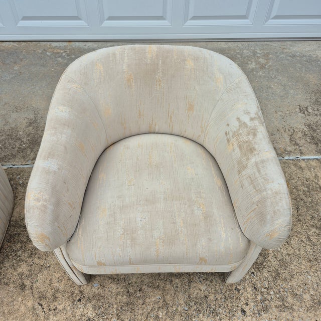 1980s Thayer Coggins Style Art Deco Revival Neoclassical Ionic Column Tub Barrel Chairs for Reupholstery - A Pair For Sale In Washington DC - Image 6 of 12