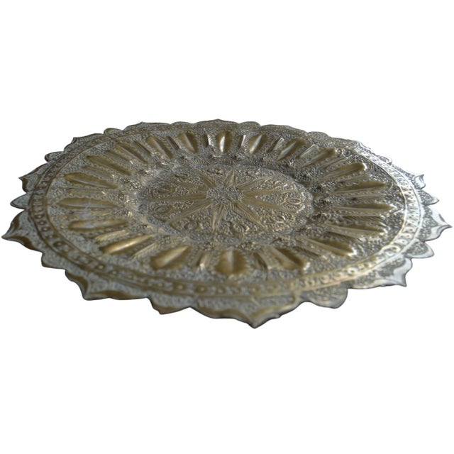 Mid 20th Century Mid 20th Century Moroccan Moorish-Patterned Engraved Brass Tray For Sale - Image 5 of 9