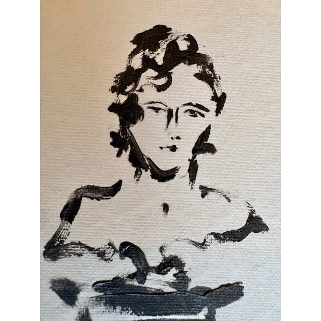 Contemporary 2026 Elle Yount Classical Sculpture Bust on Pedestal Painting in Black on White in Gold Plein Air Frame For Sale - Image 3 of 5