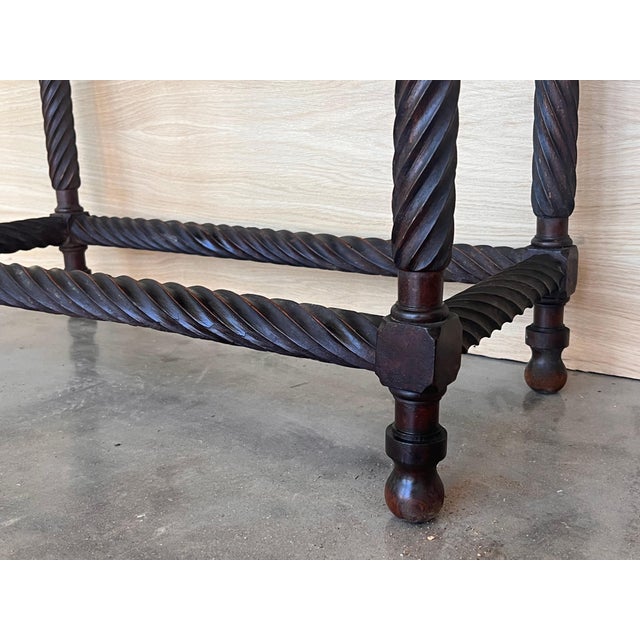 19th Spanish Side Table with Cared Turned Legs and carved edges For Sale - Image 12 of 18