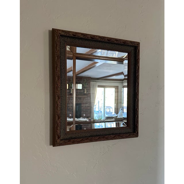Hollywood Regency Vintage 1960s Framed Wall Mirror Beveled Glass Rectangular Ornate Leaf Scroll Frame For Sale - Image 3 of 12