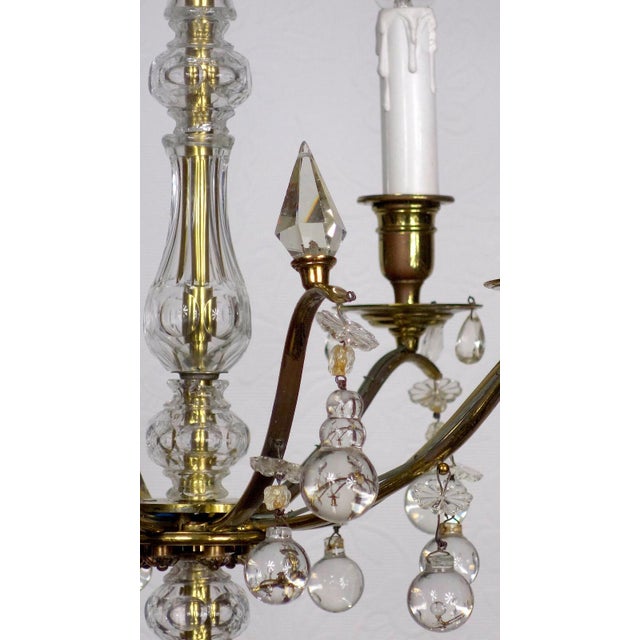 1940s Antique French Brass and Glass Drop Chandelier from Unbekannt, 1940s For Sale - Image 5 of 12