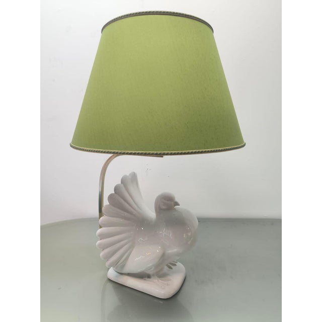 Gold Pigeon-Shaped Porcelain Lamp with Fabric Lampshade, 1970s For Sale - Image 8 of 18