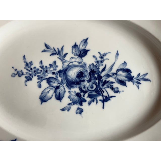 Large antique 19th century German Meissen porcelain blue and white platter decorated with hand painted flowers and...