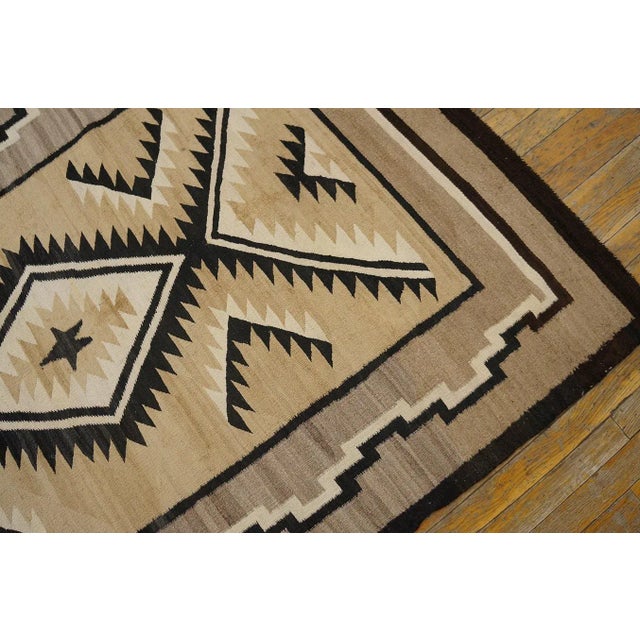 1920s Beige Medallion Tribal Antique American Navajo Carpet 4'2" X 5'10" Flatweave Wool Rug For Sale - Image 9 of 9
