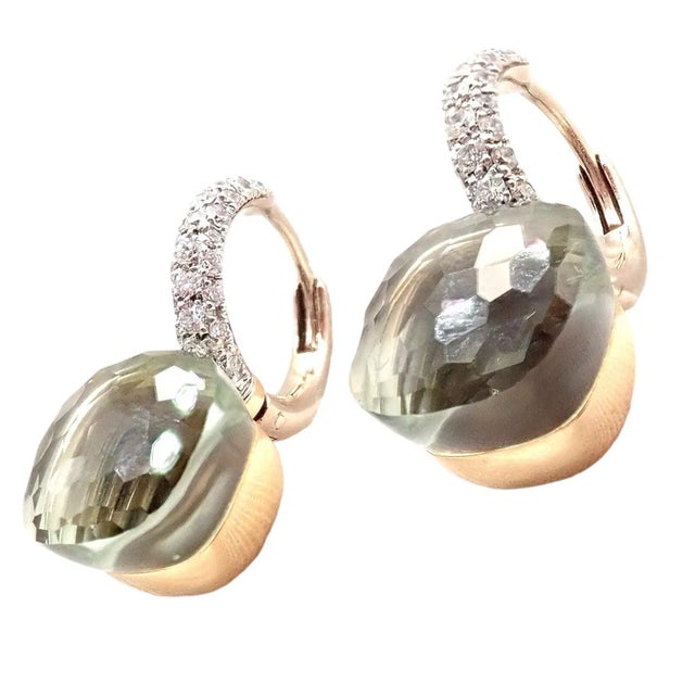 2020s Pomellato Nudo Rose + White Gold Diamond Prasiolite Earrings - 2 Pieces For Sale - Image 5 of 9