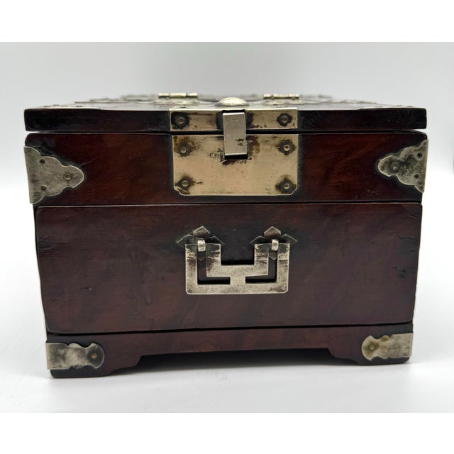 Chinese Antique Chinese Hardwood Vanity Box With Mirror, Drawer & Working Lock For Sale - Image 3 of 9