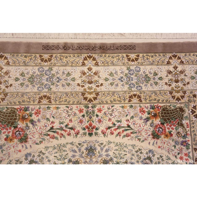 Nazmiyal Collection Floral Vintage Persian Silk Qum Rug For Sale In New York - Image 6 of 7