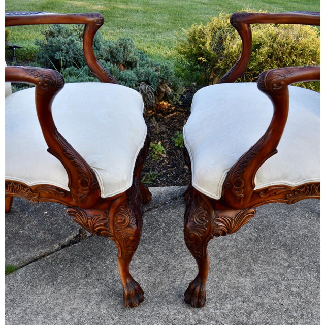 Vtg. Pair of Carved Mahogany Federal Style Arm Chairs With Claw Feet For Sale - Image 11 of 18