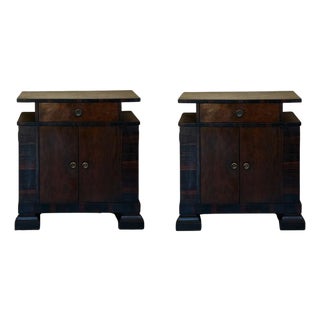 Art Deco Side Cabinets or Nightstands with Ebonized Details and Drawers, 1950s, Set of 2 For Sale