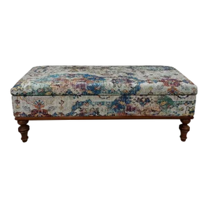 Bohemian Rug Print Fabric Upholstered Lift Top Storage Bench