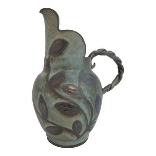 Jane Woodside Studio Art Pottery Climbing Leaves Twisted Handle Jug Pitcher For Sale