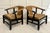1950s Pair of James Mont Style Chinese Horseshoe Upholstered Chairs For Sale - Image 5 of 12
