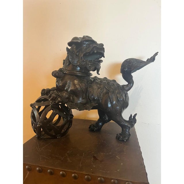 Bronze Antique Chinese Bronze Foo Dog Censer 9"H Heavy 6.5lb Guardian Lion Sculpture For Sale - Image 8 of 15