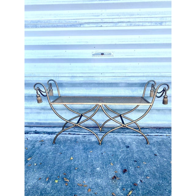 1970s Rope Gilt Metal and Teasel Bench . For Sale - Image 10 of 12