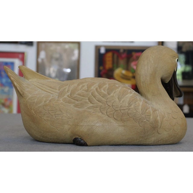 Chinese Vintage Circa 1970 Chinese Shiwan Pottery Duck Laying Down Figurine For Sale - Image 3 of 6