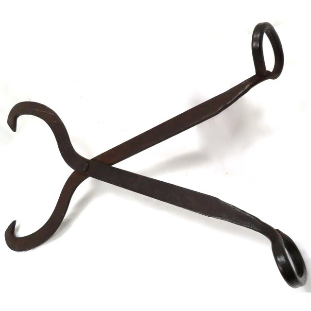 Oxblood Red Large Antique Authentic Boston & Maine Railroad Wrought Iron Block Ice Tongs For Sale - Image 8 of 13