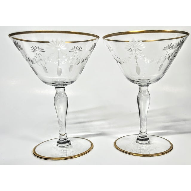 Vintage Art Nouveau Cut Crystal Art Nouveau Champagne Coupes - a Pair For Sale - Image 10 of 11