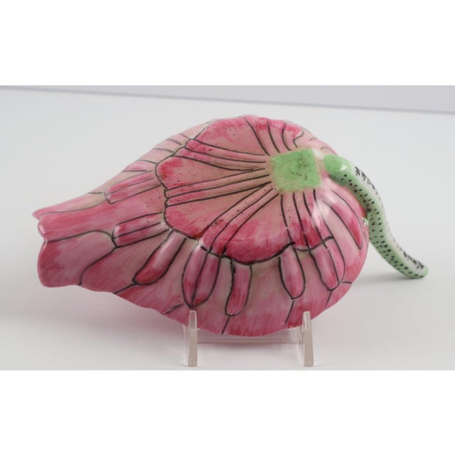 Chinese Porcelain Lotus Form Bowl With Spout, Hand-Painted Pink & Green, Late 20th Century For Sale - Image 9 of 10