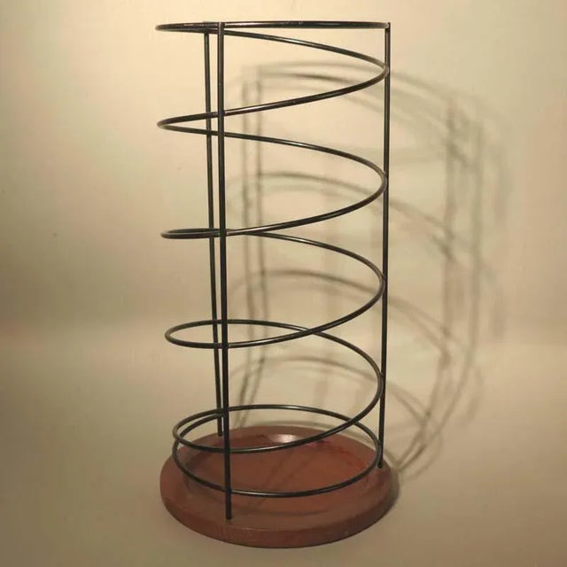 Vintage Metal & Teak Umbrella Stand For Sale - Image 4 of 7